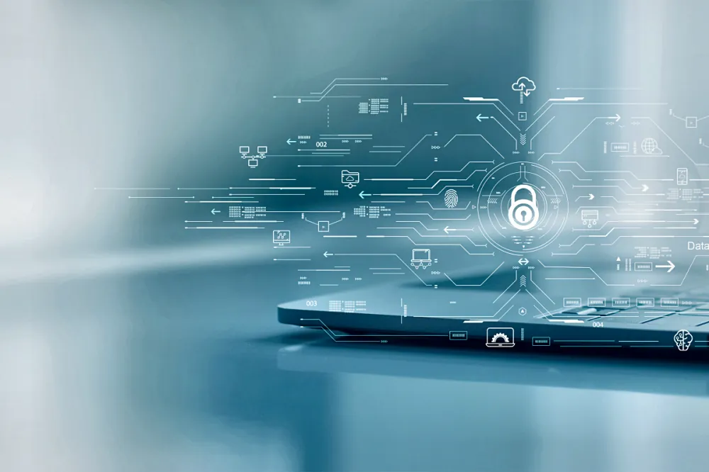 Notebook mit offener Systemlandschaft als Sinnbild für Open-Source-Infrastruktur